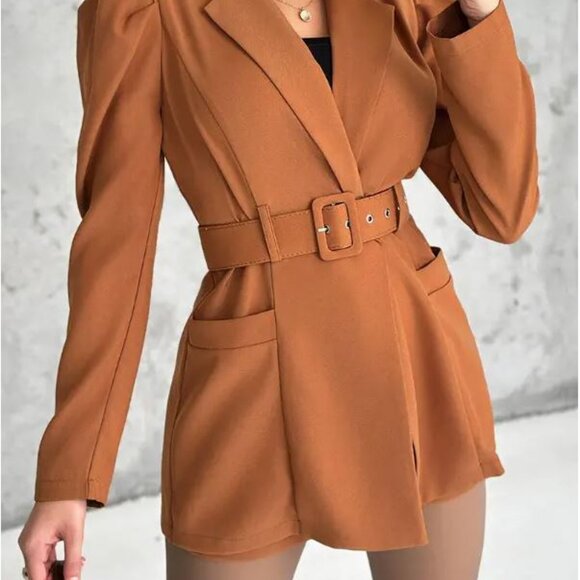 Chicme 2-in-1 Blazer with Shorts Romper Brown Size LARGE 10-12 - Picture 4 of 8